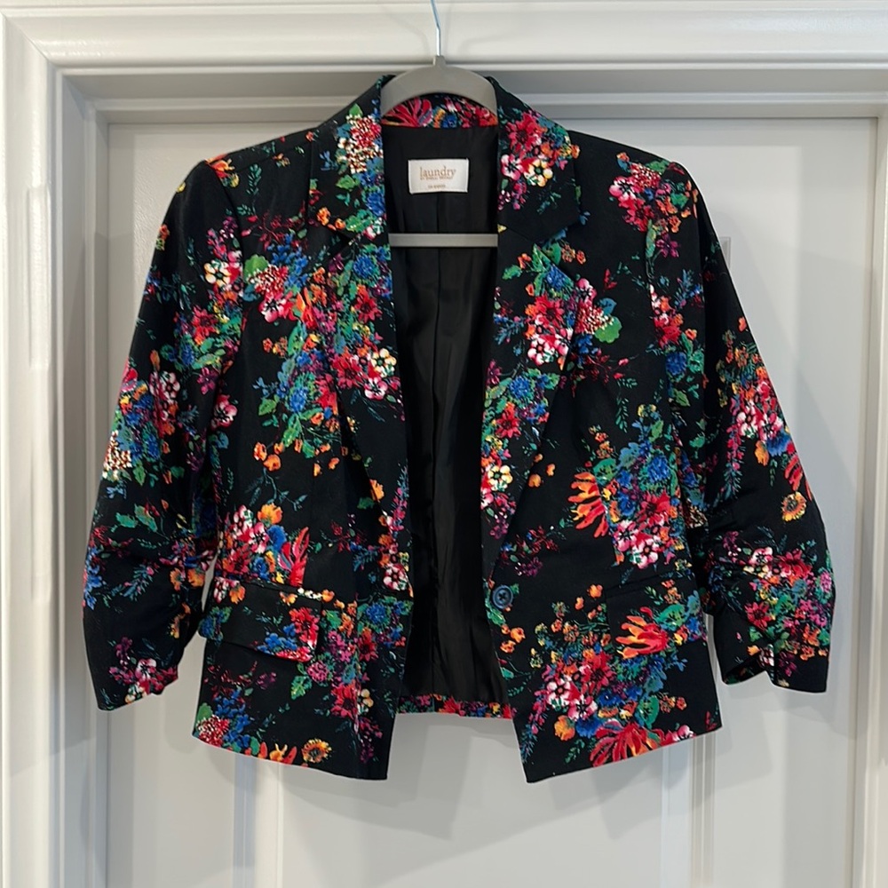 Laundry By Shelli Segal Black Blazer with Floral Design